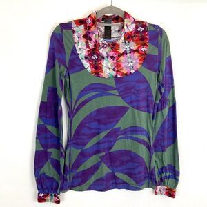 Custo Barcelona abstract art to wear collared long sleeve blouse